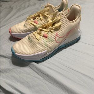 Nike LeBron Witness 6 TB Sneakers in Cream and Pink with Blue Soles